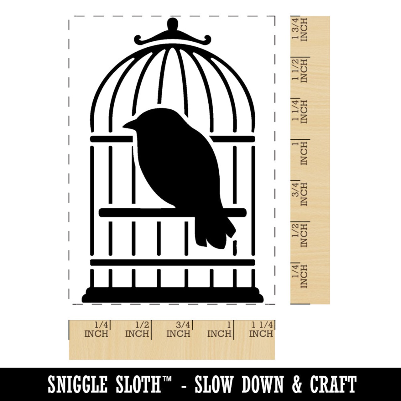 Pet Wire Bird in Birdcage Rectangle Rubber Stamp for Stamping Crafting